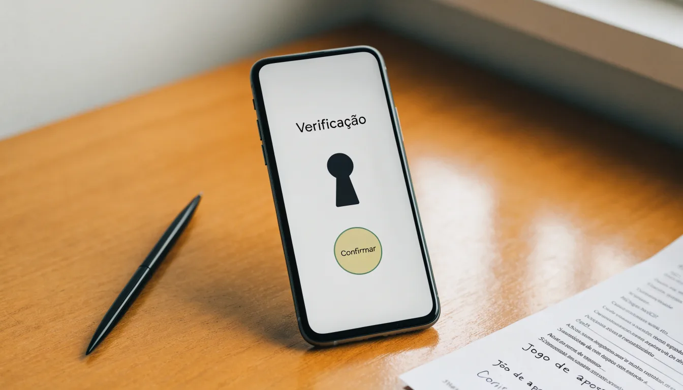 Uma folha de licença em papel com um selo vermelho, pousada numa secretária de madeira ao lado de uma caneta
